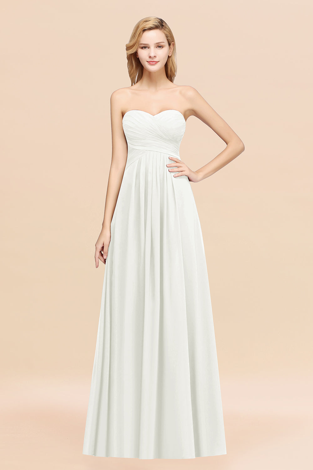 Long A-Line Chiffon Sweetheart Strapless Ruffles Bridesmaid Dress Long A-Line Chiffon Sweetheart Strapless Ruffles Bridesmaid Dress