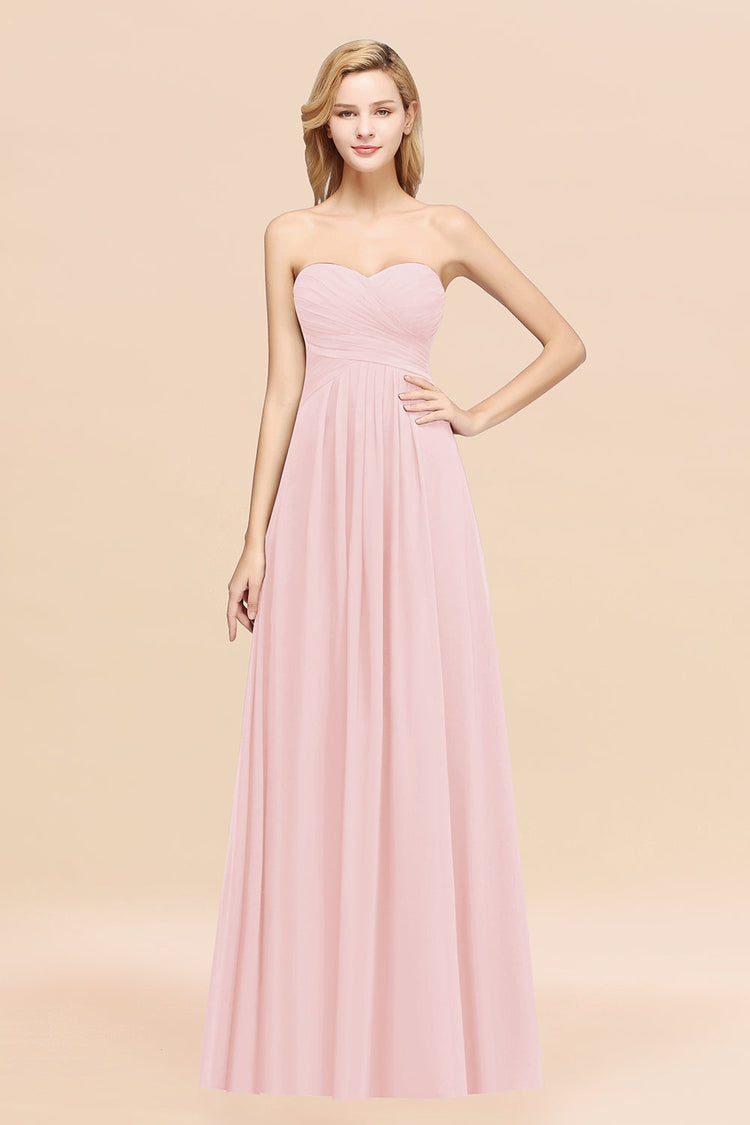 Blue Strapless Chiffon A Line Corset Long Bridesmaid Dress