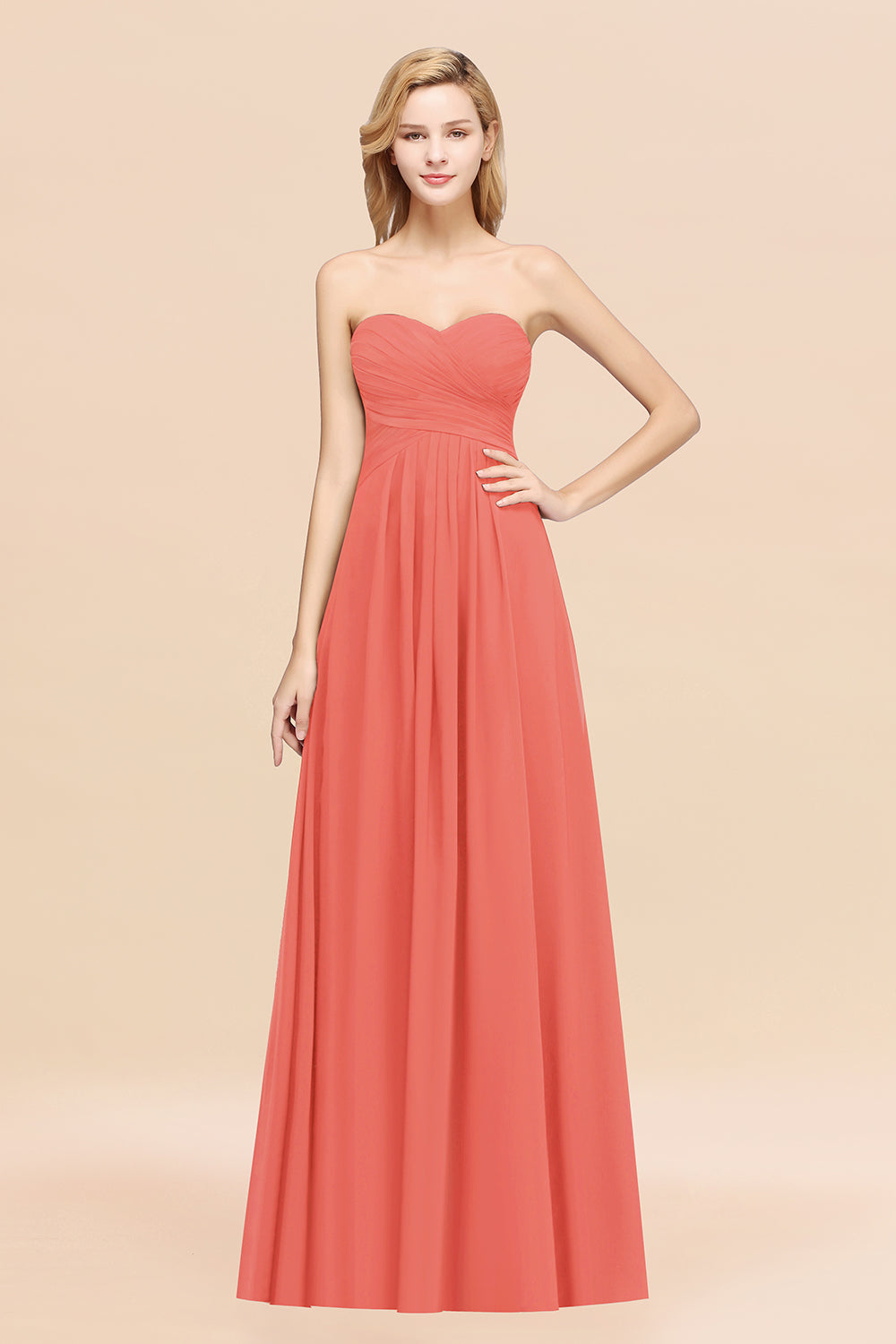Sweetheart A-Line Chiffon Bridesmaid Dress with Slit in Almond main image 0
