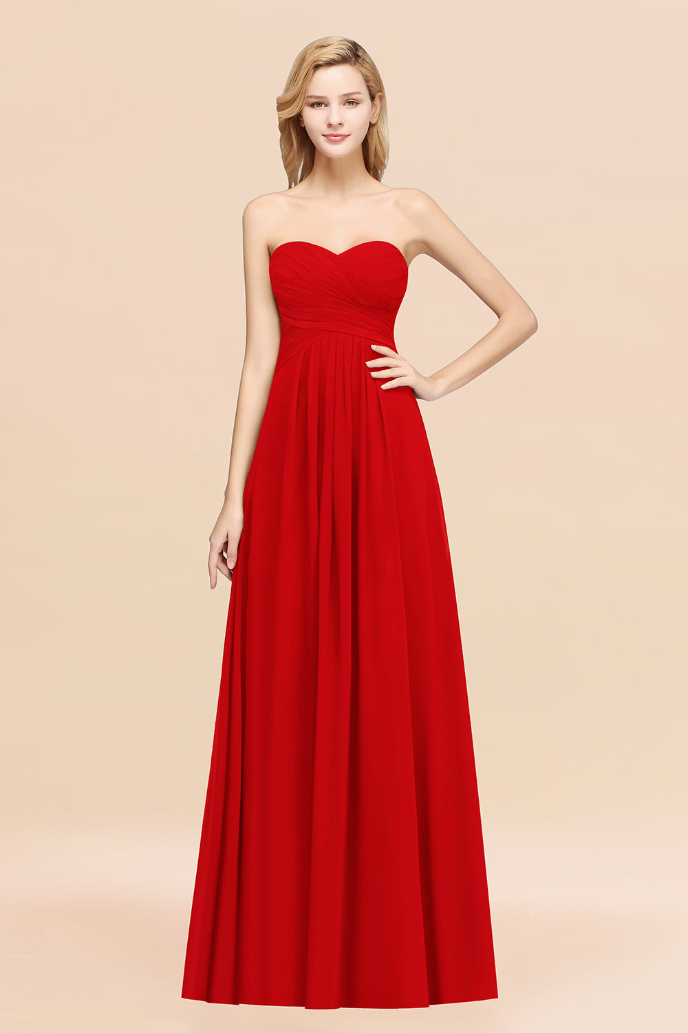 Ruffled Sleeves A-Line Chiffon Sweetheart Bridesmaid Dress in Dark Navy main image 1