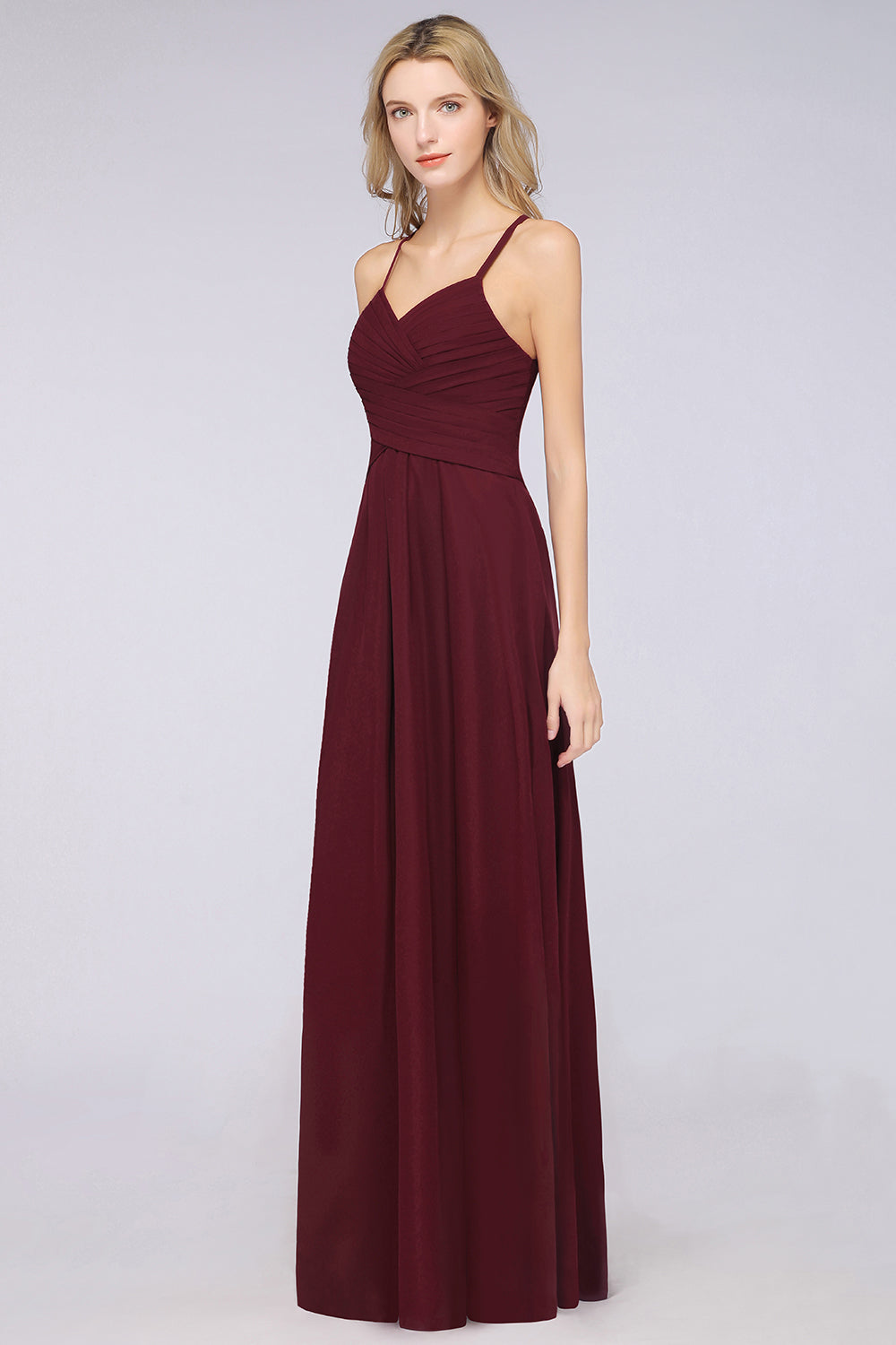 Long A-Line Chiffon V-Neck Burgundy Bridesmaid Dress with Ruffles Long A-Line Chiffon V-Neck Burgundy Bridesmaid Dress with Ruffles