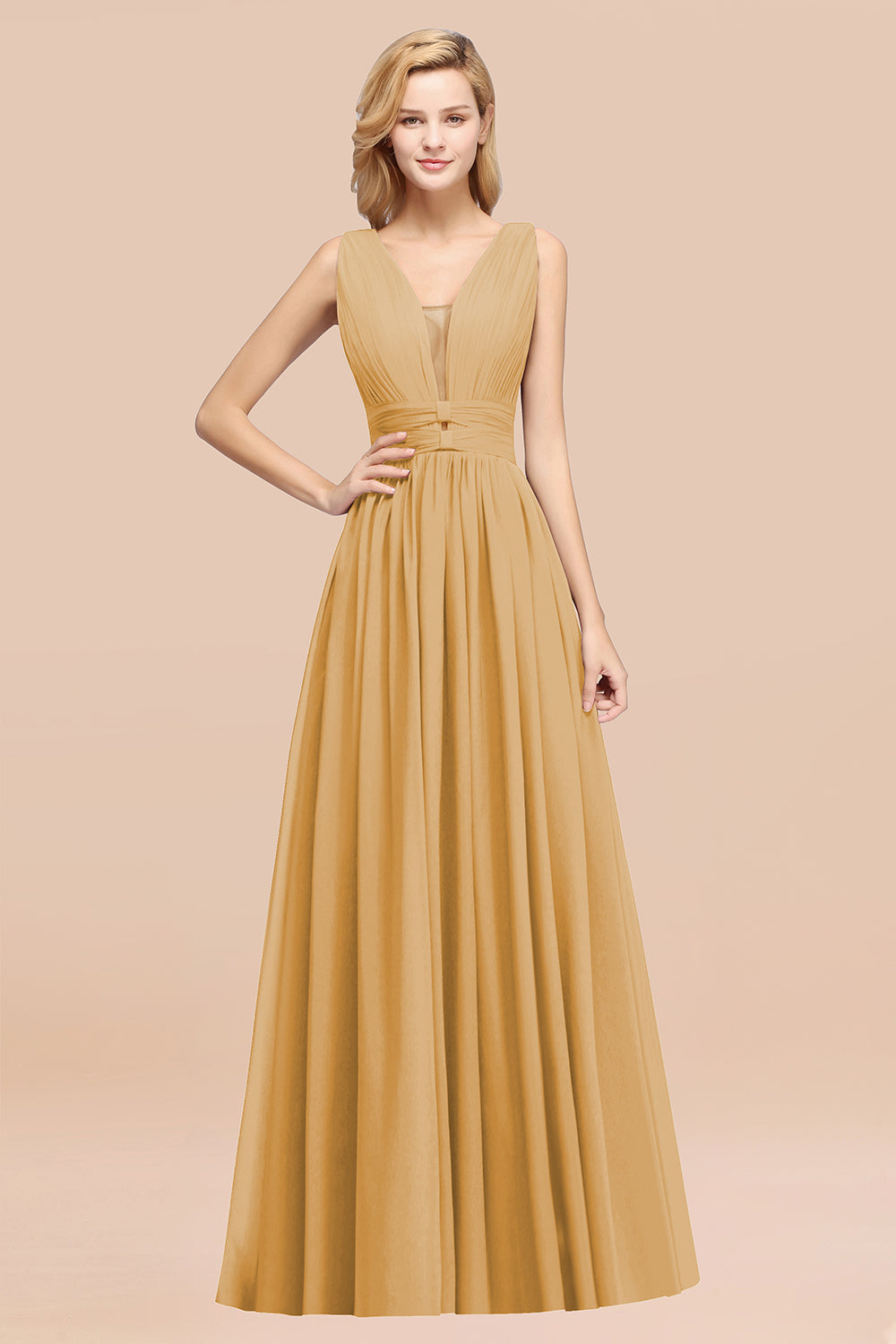 Long A-Line Chiffon V-Neck Sleeveless Bridesmaid Dress BIZTUNNEL Long A-Line Chiffon V-Neck Sleeveless Bridesmaid Dress BIZTUNNEL