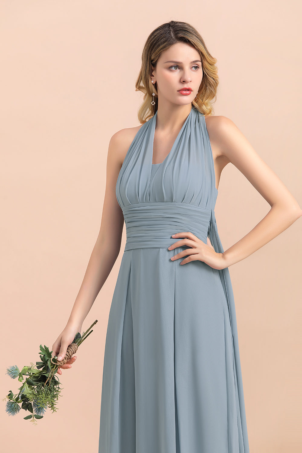Long A-Line Chiffon Wedding Guest Dress Grey Blue Bridesmaid Dress Long A-Line Chiffon Wedding Guest Dress Grey Blue Bridesmaid Dress