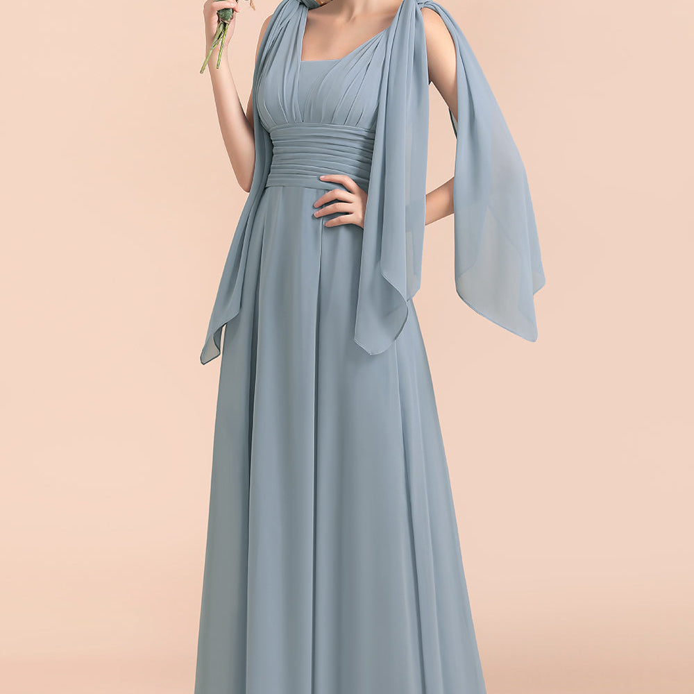 Long A-Line Chiffon Wedding Guest Dress Grey Blue Bridesmaid Dress Long A-Line Chiffon Wedding Guest Dress Grey Blue Bridesmaid Dress