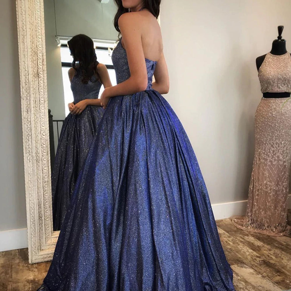 Long A-Line Halter Backless Formal Graduation Prom Dresses with Pockets Long A-Line Halter Backless Formal Graduation Prom Dresses with Pockets