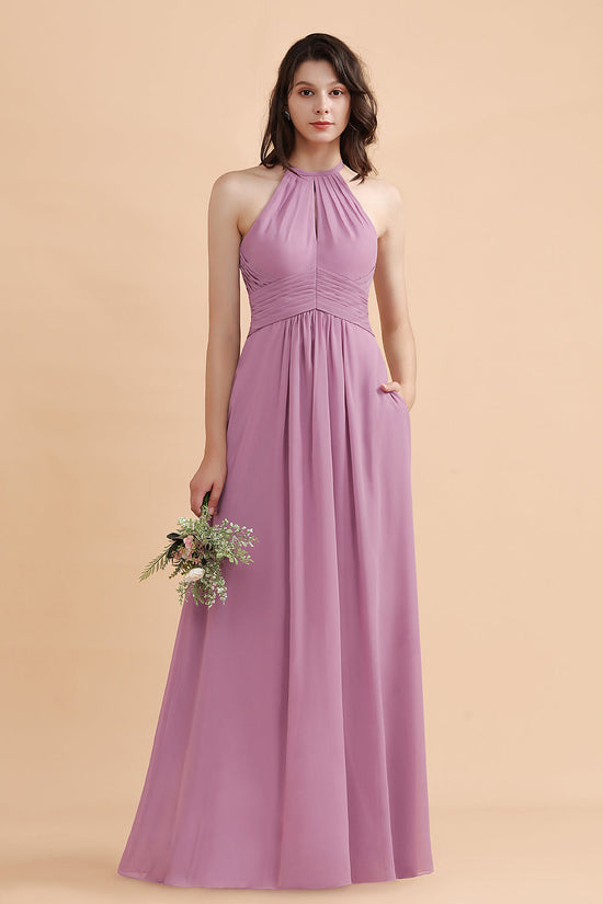 Load image into Gallery viewer, Long A-Line Halter Garden Wedding Party Dress Amazing Chiffon Bridesmaid Dress-BIZTUNNEL
