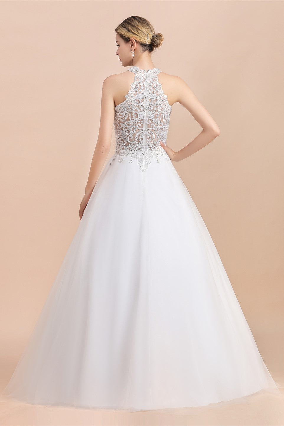 Long Sleeves Elastic Satin Chic A-line Wedding Dresses Appliques Lace main image 1