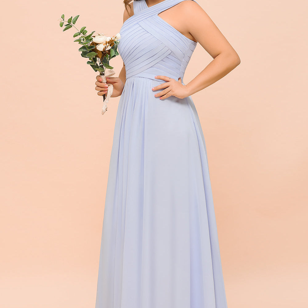 
                  
                    Long A-line Halter Lavender Chiffon Plus Size Bridesmaid Dress with Ruffle-BIZTUNNEL
                  
                