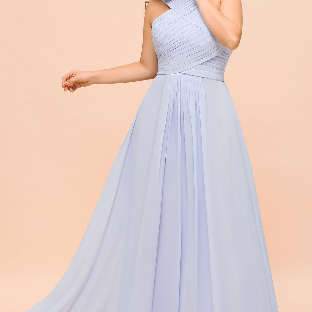 
                  
                    Long A-line Halter Lavender Chiffon Plus Size Bridesmaid Dress with Ruffle-BIZTUNNEL
                  
                