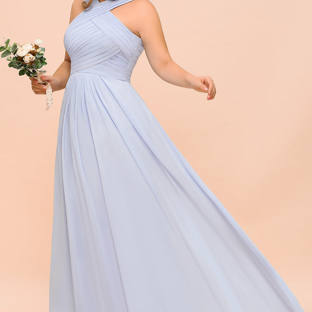 
                  
                    Long A-line Halter Lavender Chiffon Plus Size Bridesmaid Dress with Ruffle-BIZTUNNEL
                  
                