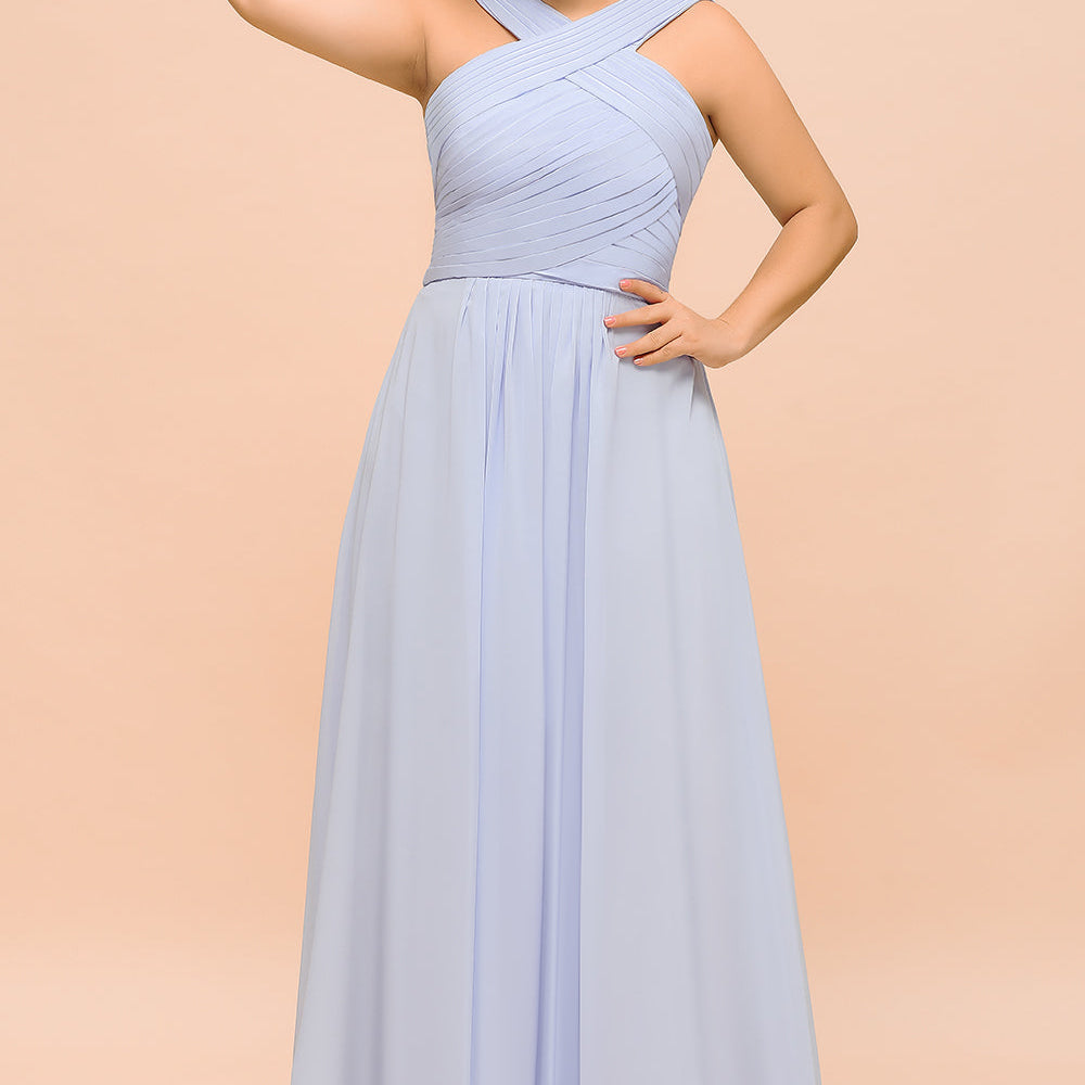 
                  
                    Long A-line Halter Lavender Chiffon Plus Size Bridesmaid Dress with Ruffle-BIZTUNNEL
                  
                