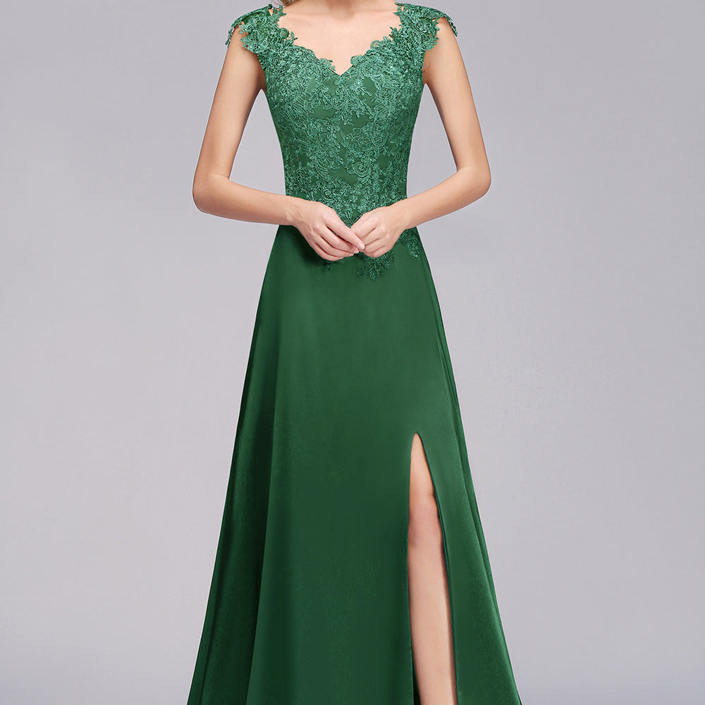 Long A-line Lace Sweetheart Lace Bridesmaid Dress with Slit – BIZTUNNEL