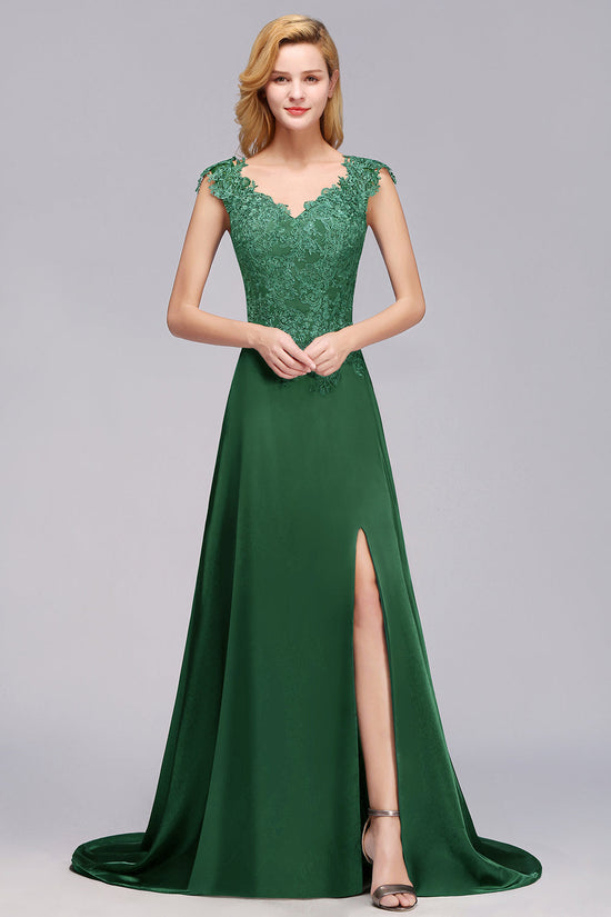 Long A-line Lace Sweetheart Lace Bridesmaid Dress with Slit-BIZTUNNEL