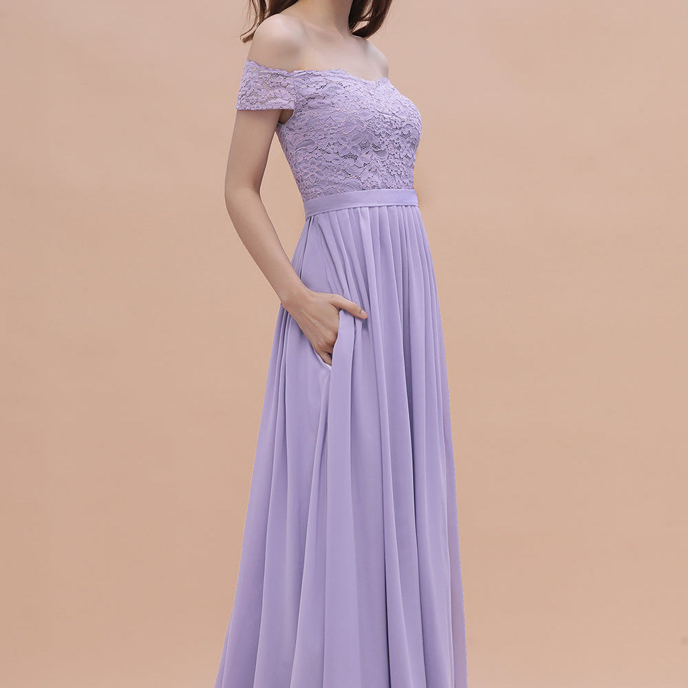 
                  
                    Long A-Line Off-the-Shoulder Chiffon Front Slit Bridesmaid Dress With Pockets-BIZTUNNEL
                  
                