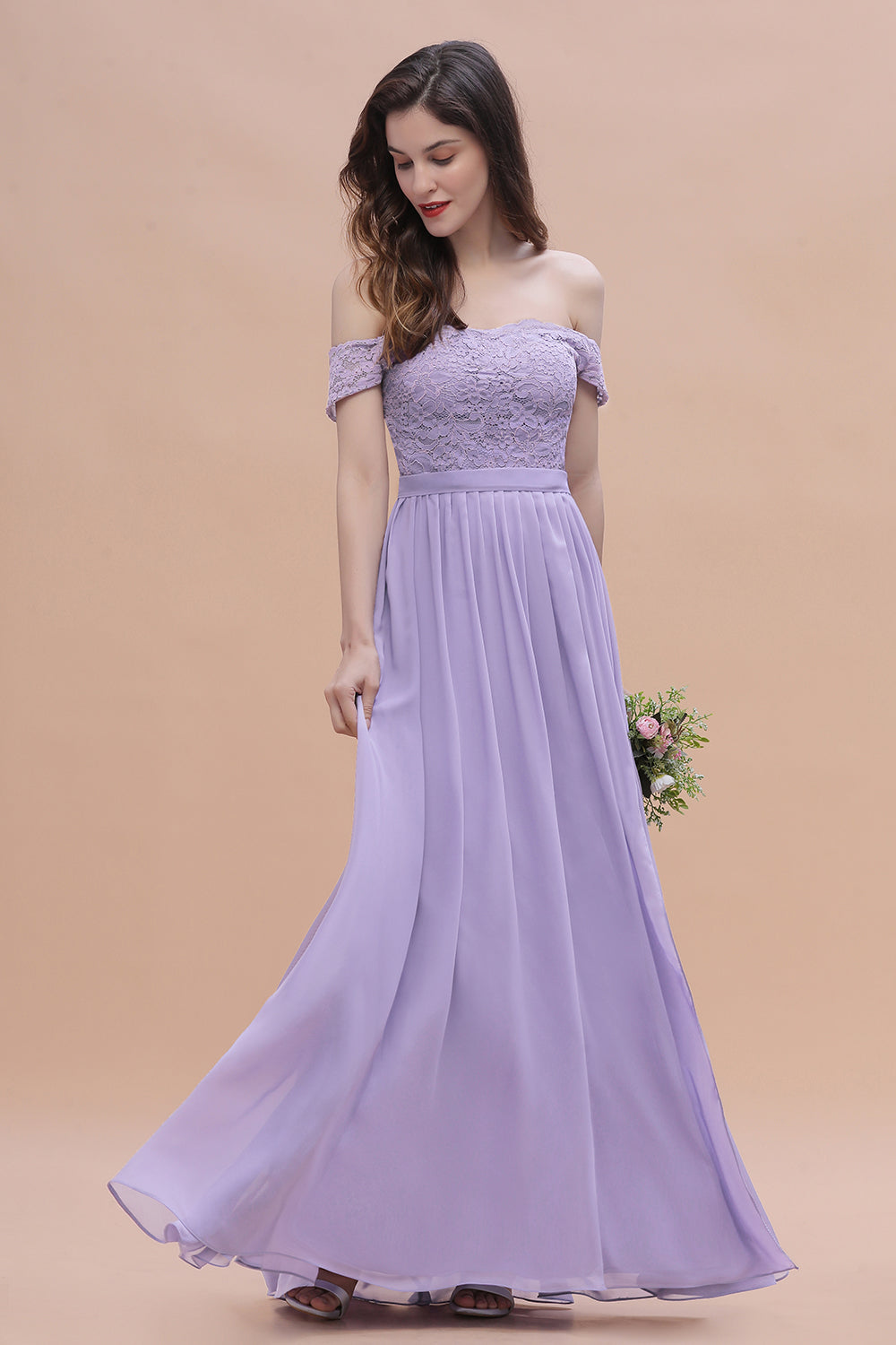 Long A-Line Off-the-Shoulder Chiffon Front Slit Bridesmaid Dress With Pockets-BIZTUNNEL