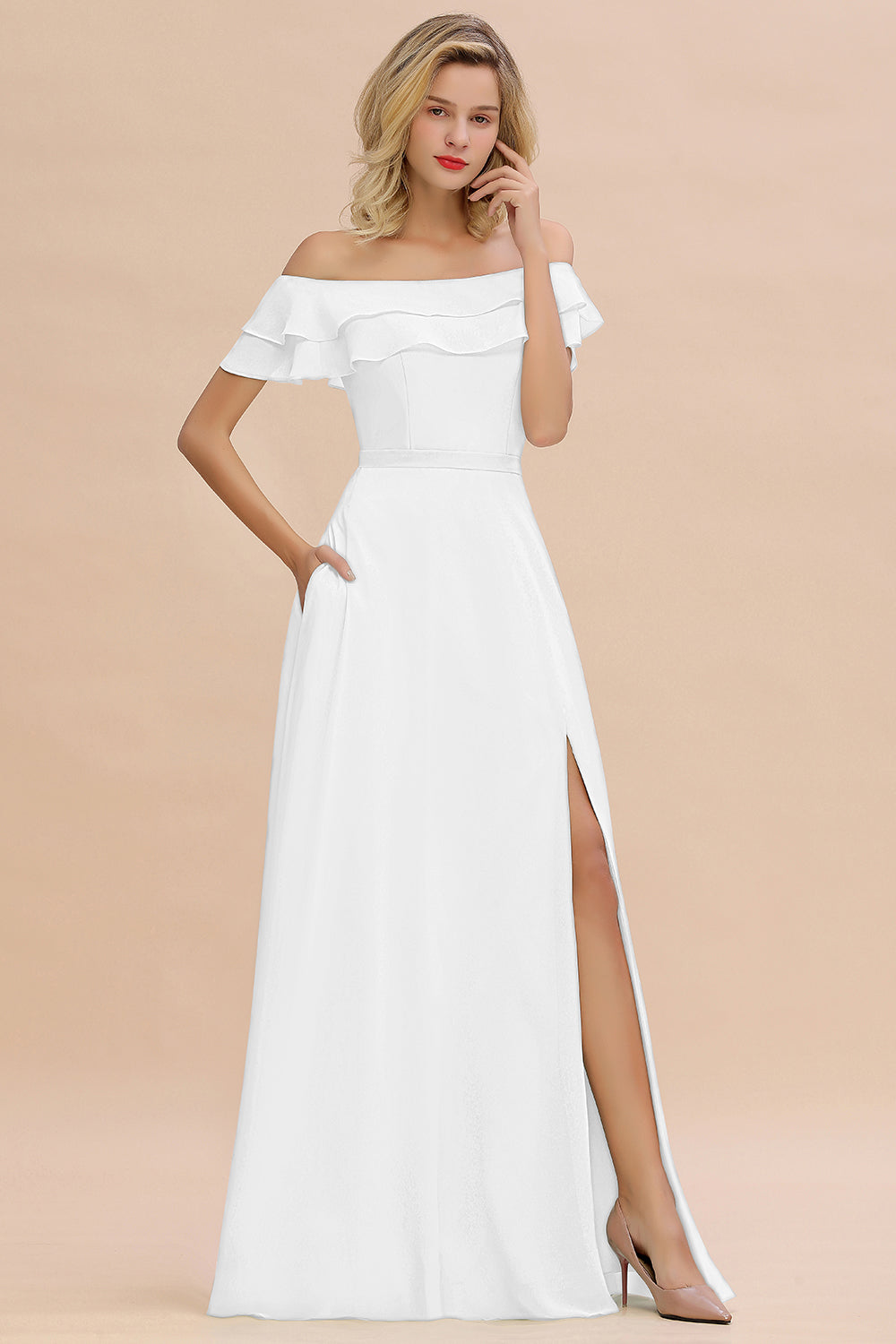 Beaded Off-the-shoulder A-line Dress With Slit Pool main image 1