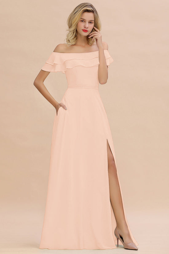 A-line Beaded Off-the-shoulder Dress With Slit Marigold main image 1