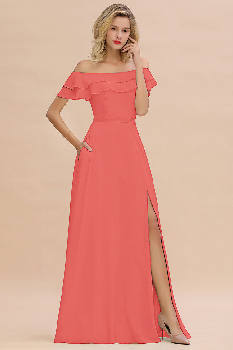 A-line Beaded Off-the-shoulder Dress With Slit Sage main image 1