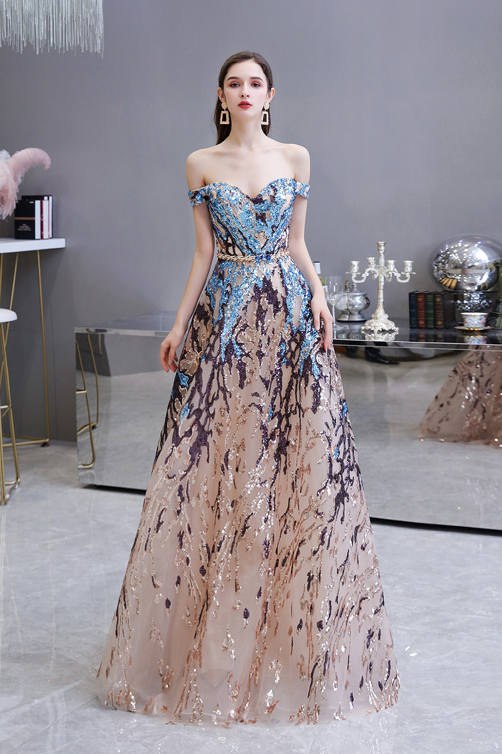 A-Line Split Long Prom Dresses Cheap main image 0