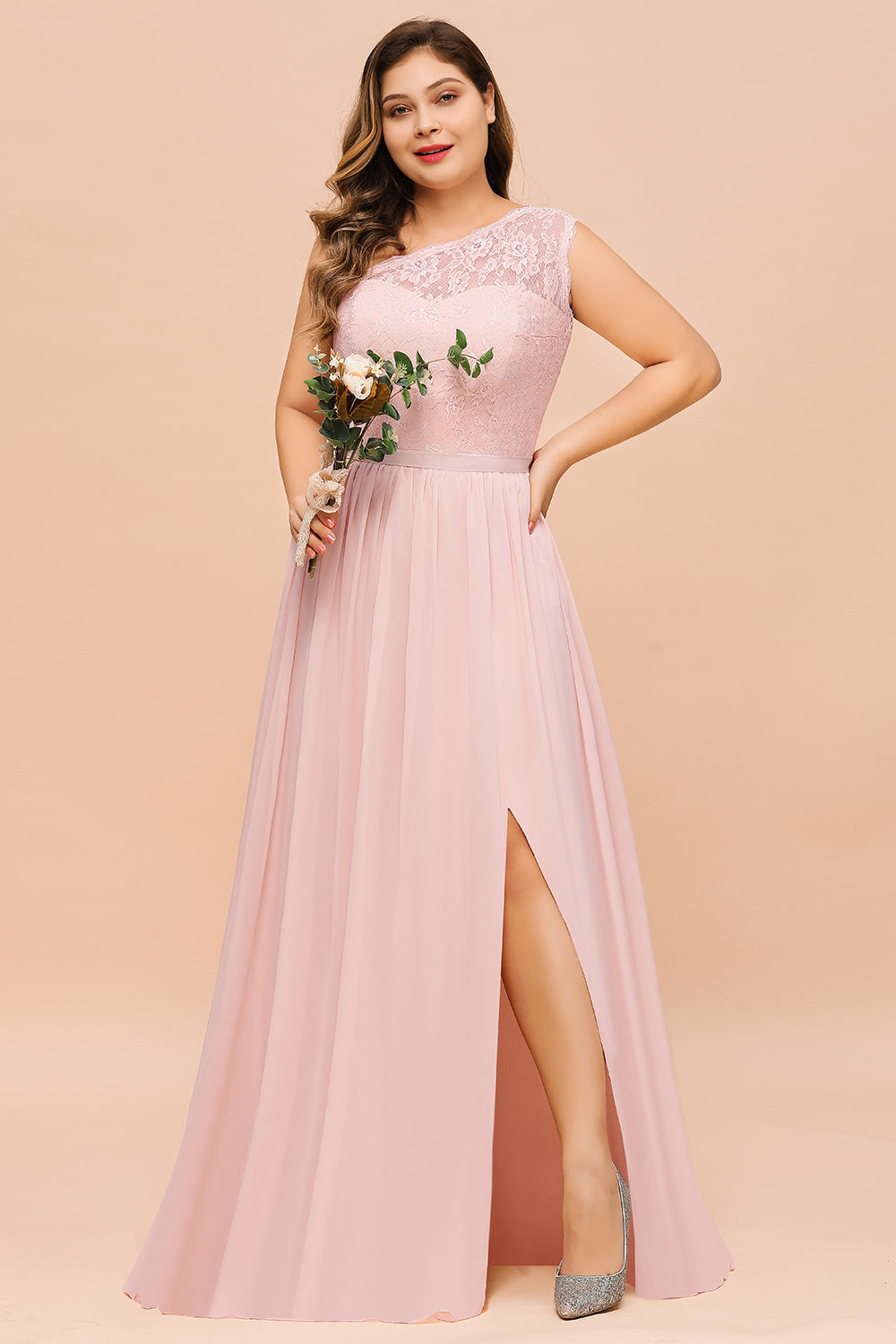 Long A-Line One Shoulder Chiffon Plus Size Bridesmaid Dress With Slit Long A-Line One Shoulder Chiffon Plus Size Bridesmaid Dress With Slit