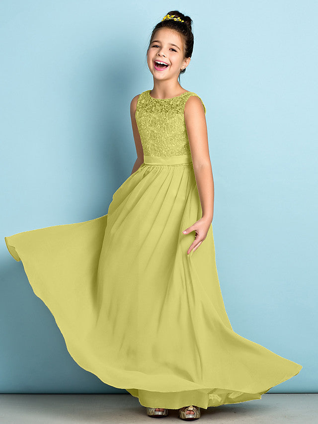 Long A-Line Scoop Neck Flower Girl Dresses Chiffon Lace Junior Bridesm BIZTUNNEL Long A-Line Scoop Neck Flower Girl Dresses Chiffon Lace Junior Bridesm BIZTUNNEL