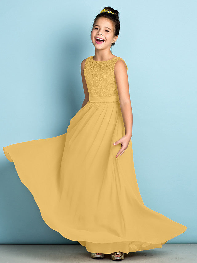 Long A-Line Scoop Neck Flower Girl Dresses Chiffon Lace Junior Bridesm BIZTUNNEL Long A-Line Scoop Neck Flower Girl Dresses Chiffon Lace Junior Bridesm BIZTUNNEL