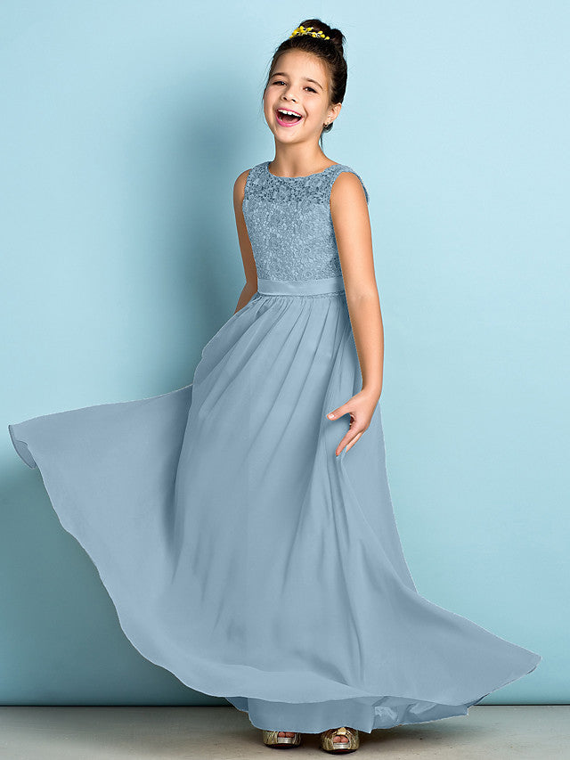 Long A-Line Scoop Neck Flower Girl Dresses Chiffon Lace Junior Bridesm BIZTUNNEL Long A-Line Scoop Neck Flower Girl Dresses Chiffon Lace Junior Bridesm BIZTUNNEL