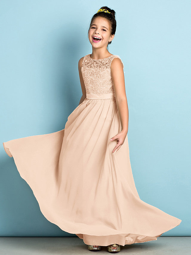 Long A-Line Scoop Neck Flower Girl Dresses Chiffon Lace Junior Bridesm BIZTUNNEL Long A-Line Scoop Neck Flower Girl Dresses Chiffon Lace Junior Bridesm BIZTUNNEL