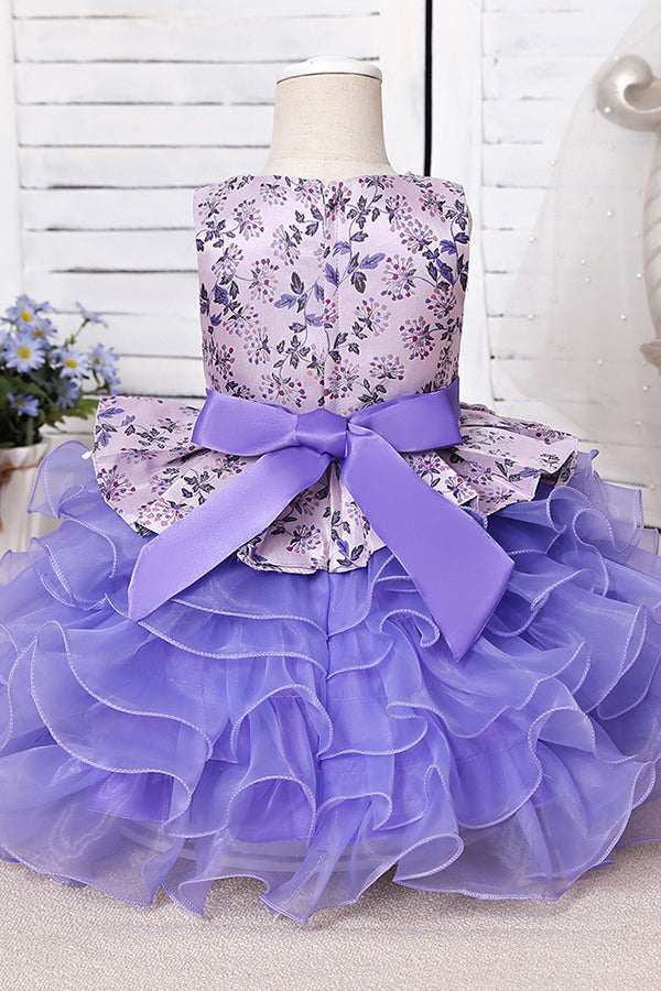 Charger l&amp;#39;image dans la galerie, Long A-line Scoop Purple Ruffles Tulle Flower Girl Dresses-BIZTUNNEL

