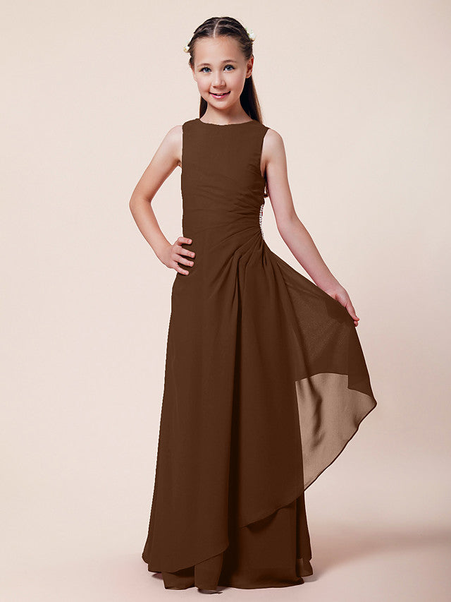 Long A-Line Sheath Flower Girl Dresses Bateau Neck Chiffon Junior Bridesmaid Dress Long A-Line Sheath Flower Girl Dresses Bateau Neck Chiffon Junior Bridesmaid Dress