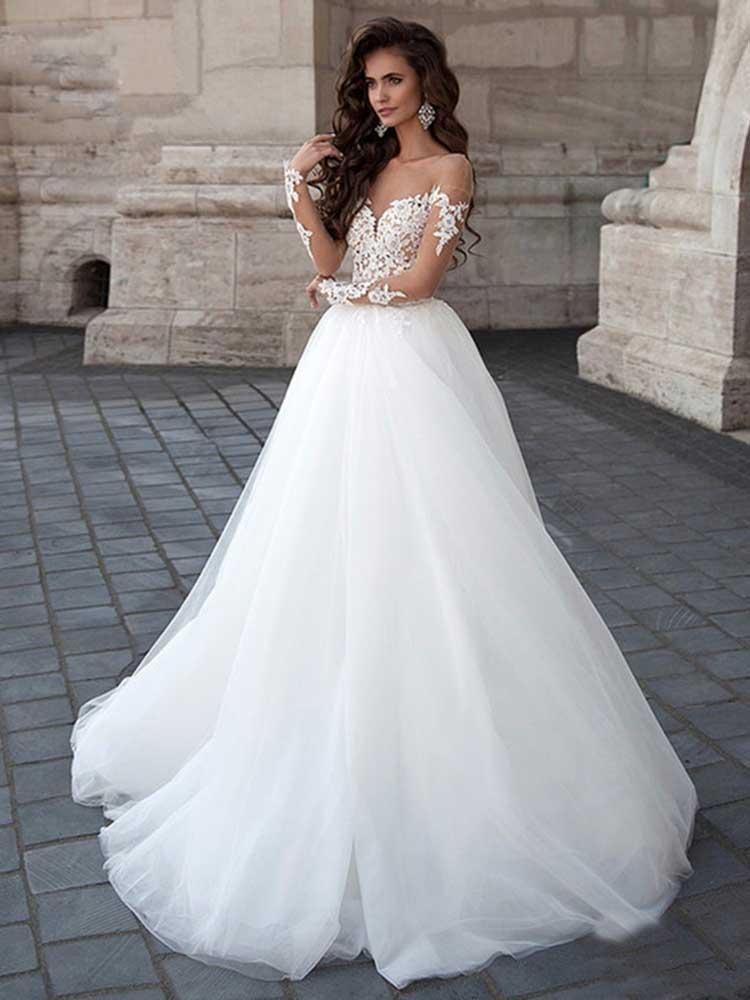 Elegant A-line Halter Backless Sleeveless Maxi Long Lace Wedding Dresses Online