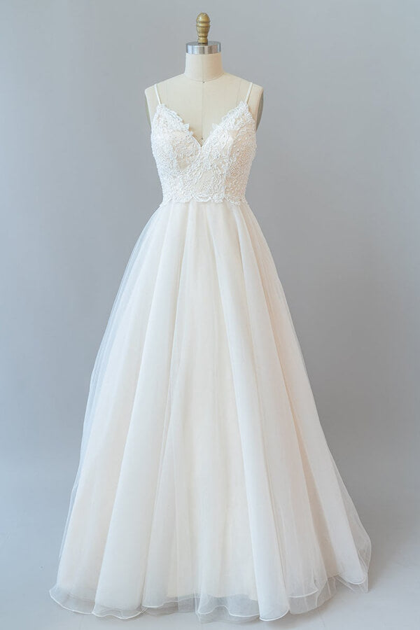 Spaghetti Straps Backless A-line Long Ivory Wedding Dress main image 0