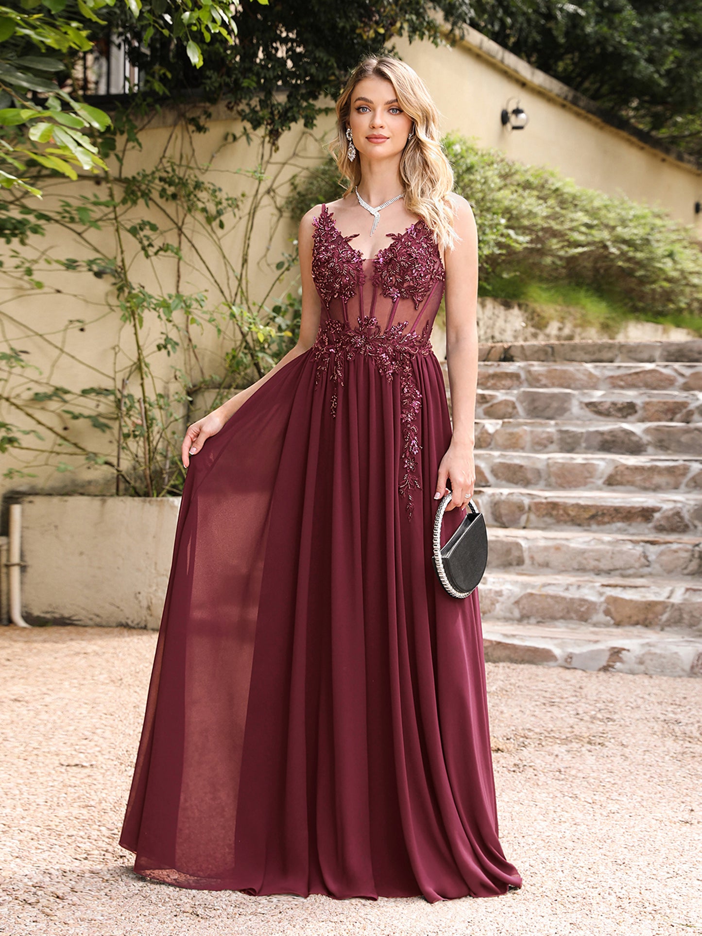 Chiffon A-Line Prom Dress, Spaghetti Straps with Appliques BIZTUNNEL Chiffon A-Line Prom Dress, Spaghetti Straps with Appliques BIZTUNNEL