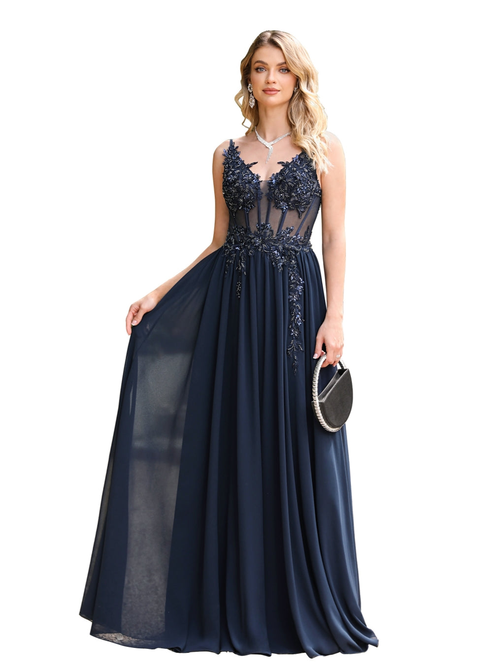 Chiffon A-Line Prom Dress, Spaghetti Straps with Appliques BIZTUNNEL Chiffon A-Line Prom Dress, Spaghetti Straps with Appliques BIZTUNNEL