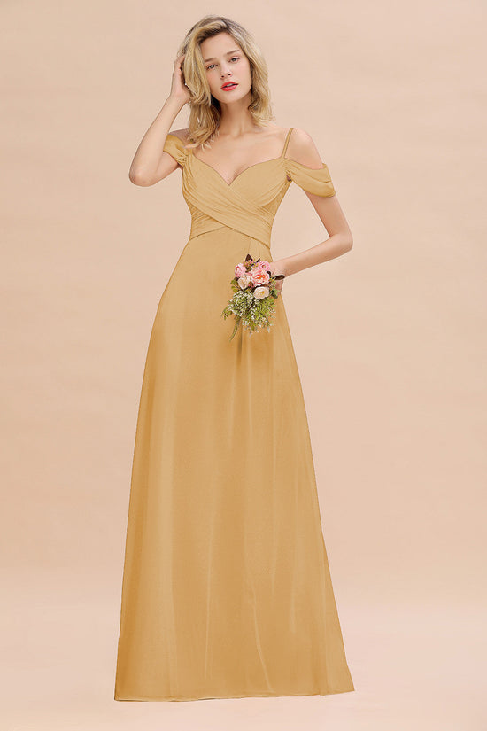 Carregar imagem no visualizador da galeria, Long A-line Spaghetti Straps Sweetheart Ruffles Bridesmaid Dress with Sleeves-BIZTUNNEL
