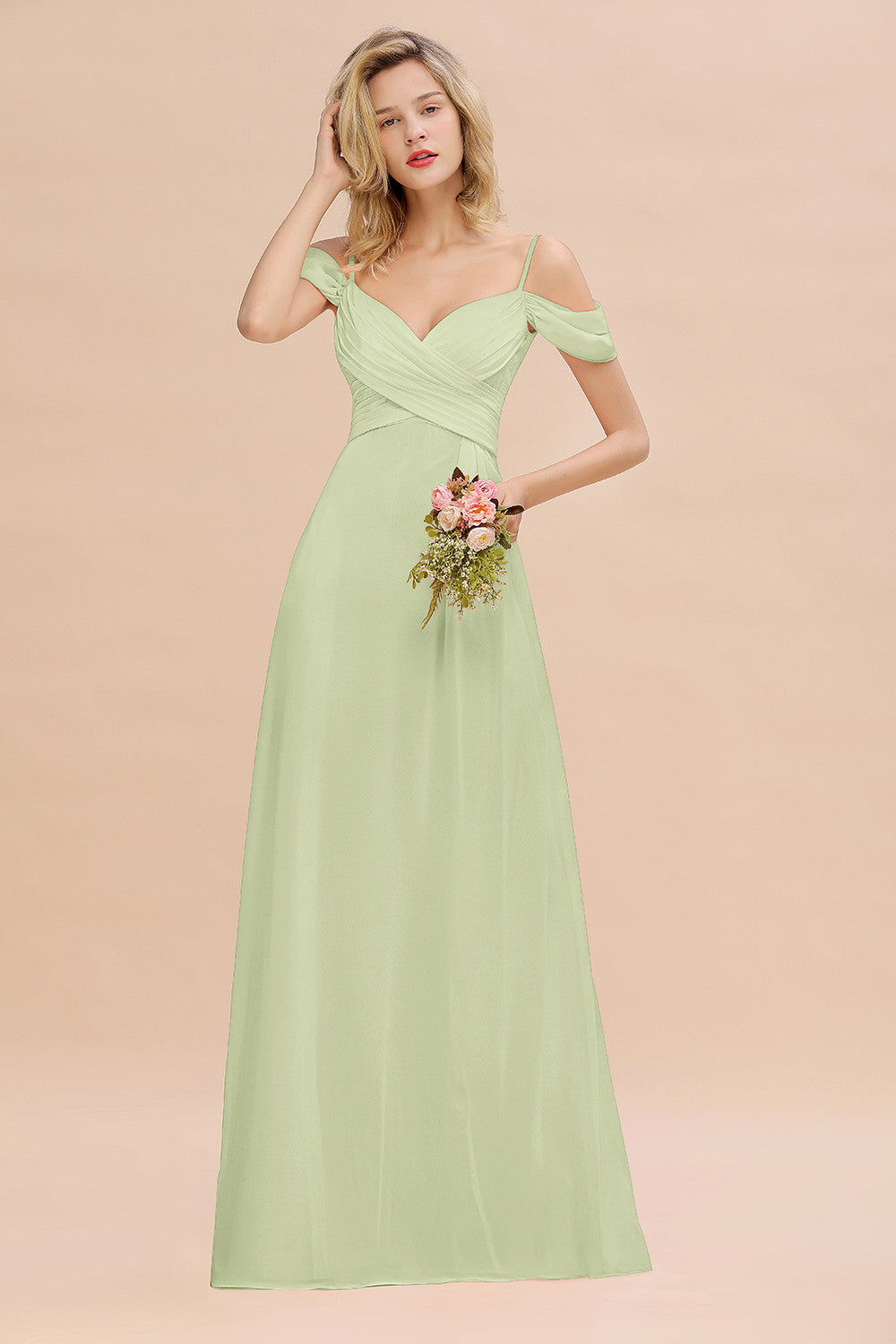 A-Line/Princess Straps Sweetheart Long Bridesmaid Dresses with Bow main image 1