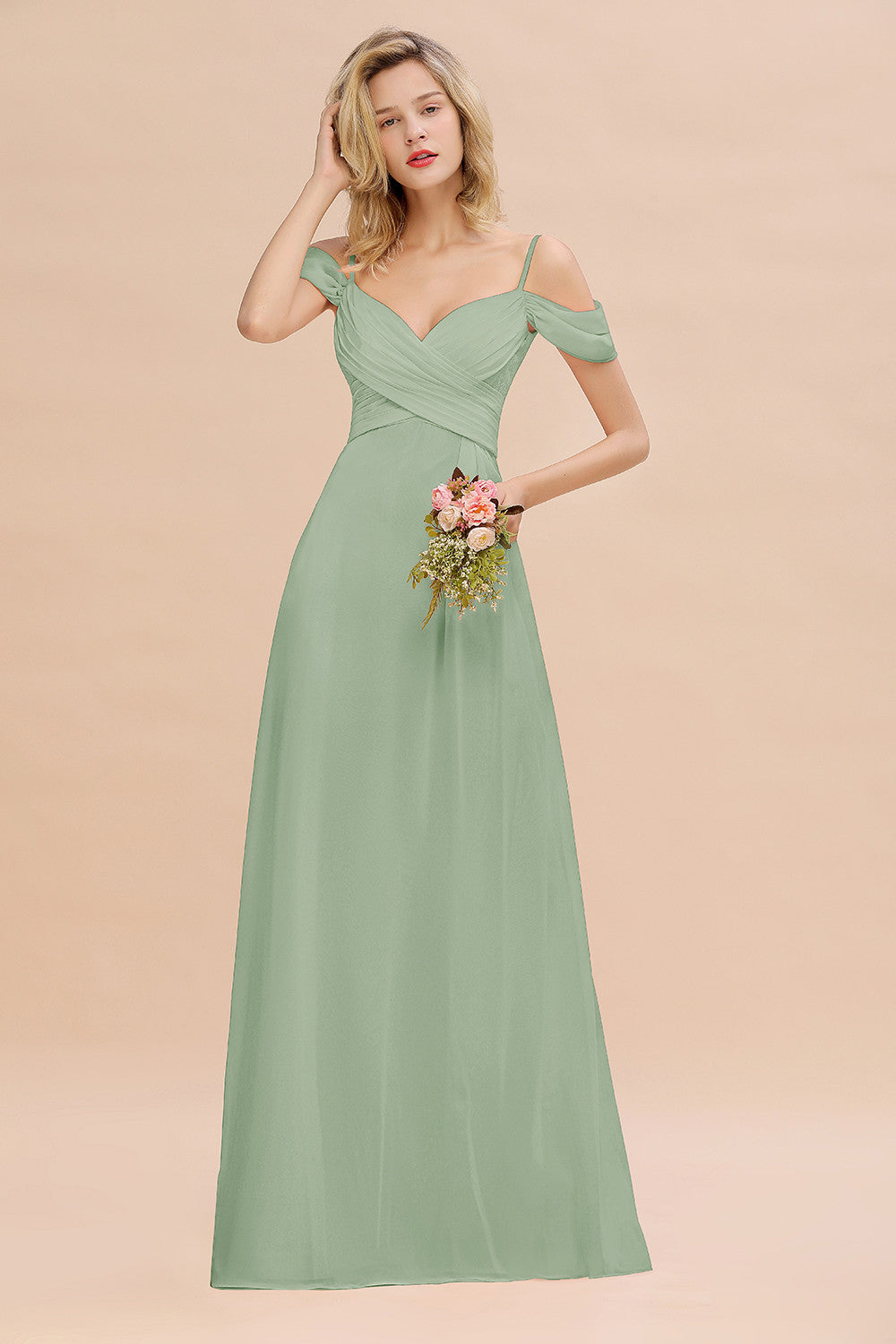 A-Line/Princess Floor-Length Spaghetti Straps Ruffles Plus Size Bridesmaid Dresses