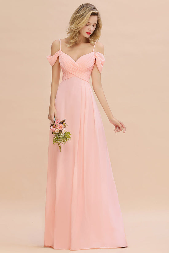 Long A-line Spaghetti Straps Sweetheart Ruffles Bridesmaid Dress with Sleeves-BIZTUNNEL