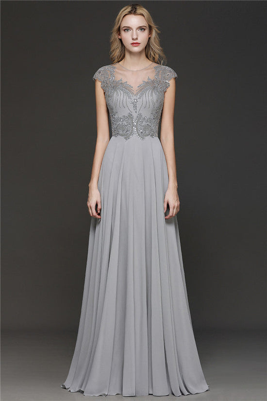 Load image into Gallery viewer, Long A-line Sweetheart Chiffom Bridesmaid Dress with Cap sleeves-BIZTUNNEL
