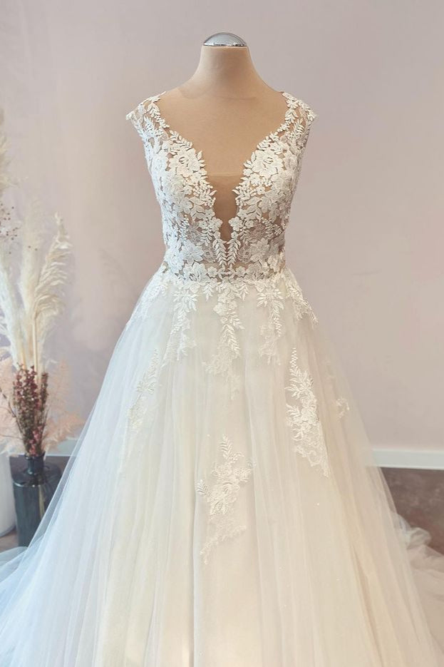 Long A-line Sweetheart Lace Top Tulle Bridal Gown, Wedding Party Dresses, WD0021