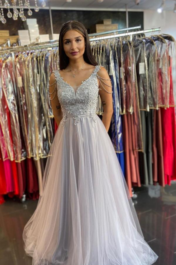Long A-line Sweetheart Lace Beading Tulle Backless Prom Dress-BIZTUNNEL