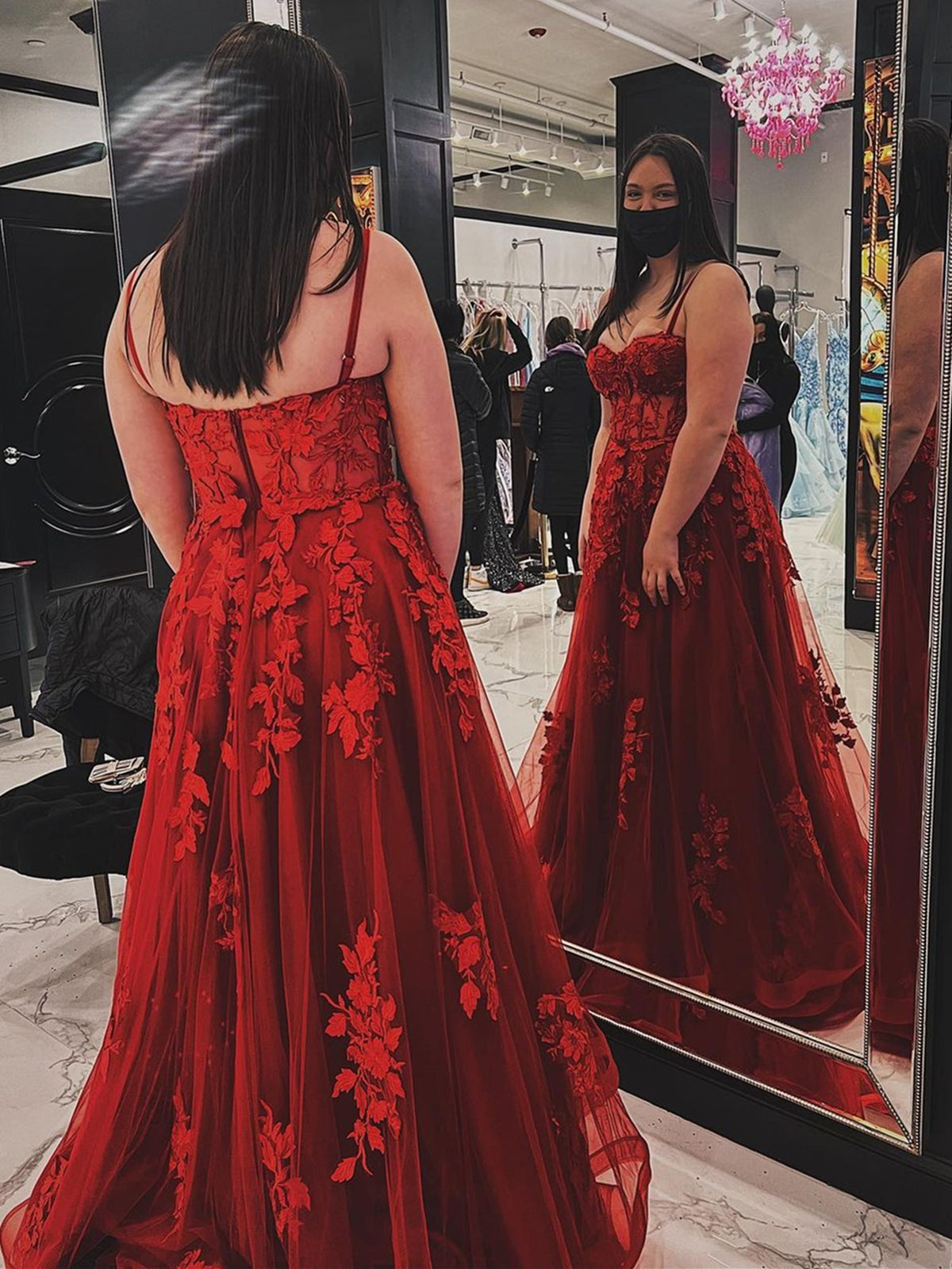 Chic A-line Off-the-shoulder Elegant Red Long Prom Dress Beaded Evenin –  SELINADRESS
