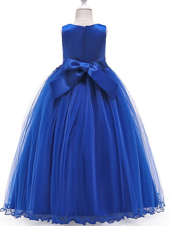 Long A-Line Tulle Jewel Neck Pageant Flower Girl Dresses With Bow-BIZTUNNEL