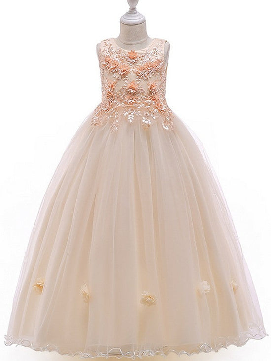Princess Jewel Pageant Flower Girl Dresses with Sleeveless Bow