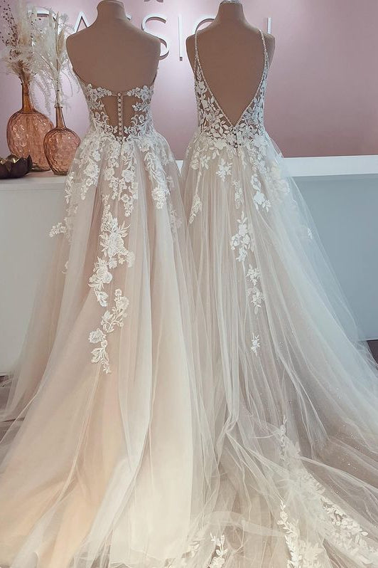 Trendy A-line Long Sleeves Tulle Lace Applique Wedding Gown TWA3242 main image 1