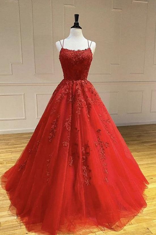 Carregar imagem no visualizador da galeria, Long A-line Tulle Lace Backless Lace-up Prom Dress-BIZTUNNEL
