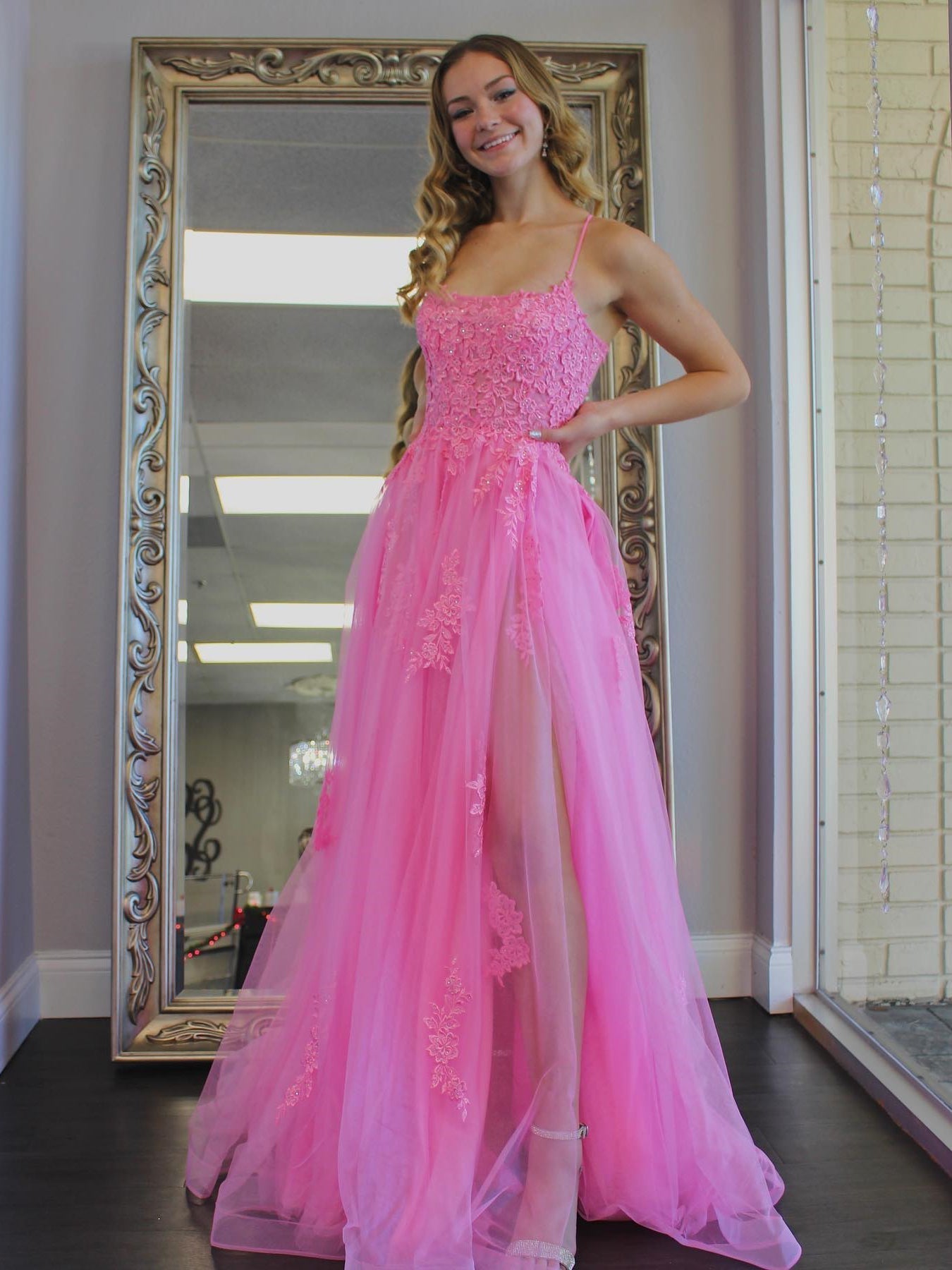 Chic Mermaid Pink High-Neck Prom Dresses Long Sleeves Appliques Evenin –  Dbrbridal