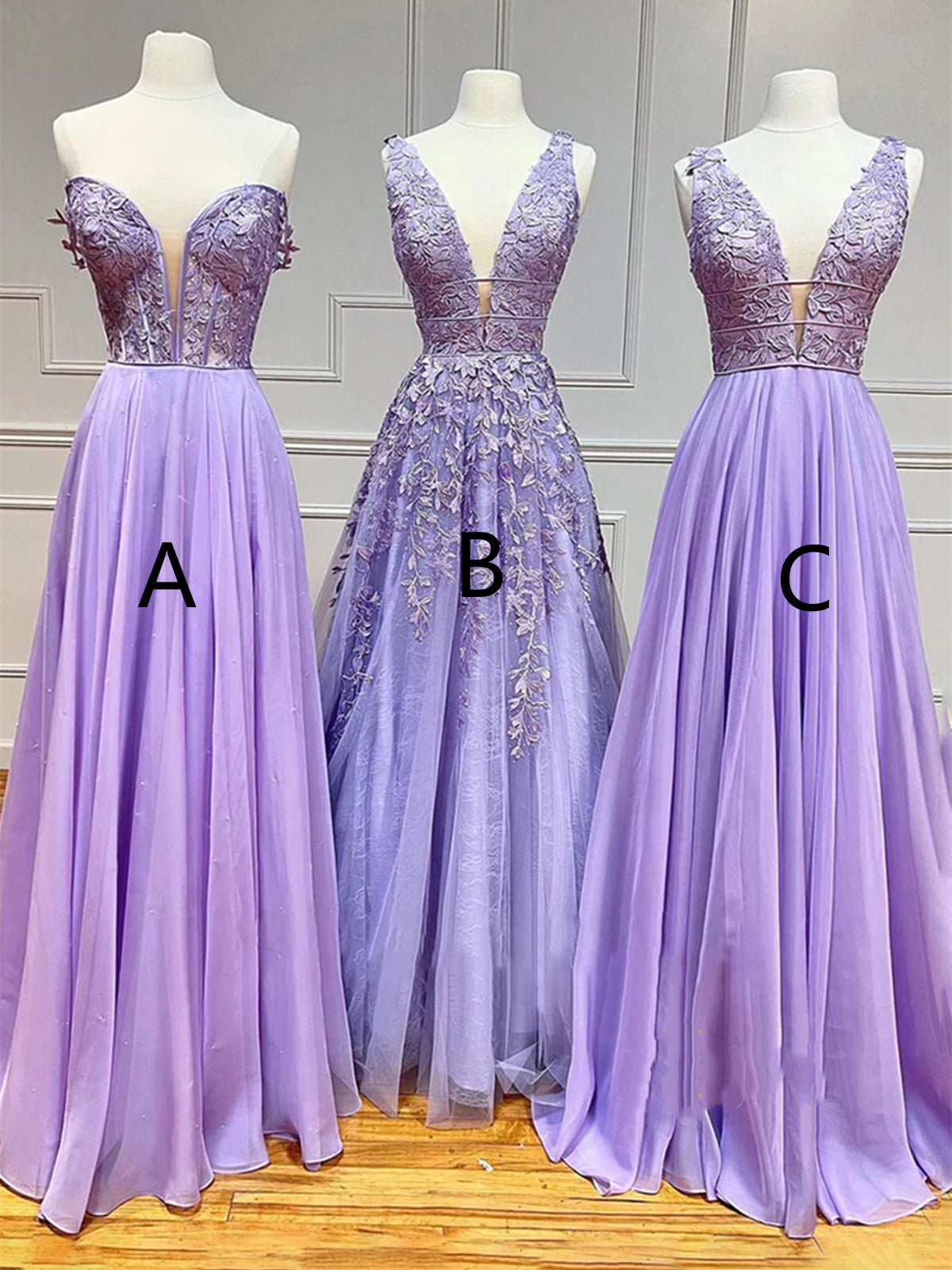 Charger l&amp;#39;image dans la galerie, Long A-line V-neck Lace Chiffon Prom Dress Lilac Formal Evening Dresses-BIZTUNNEL
