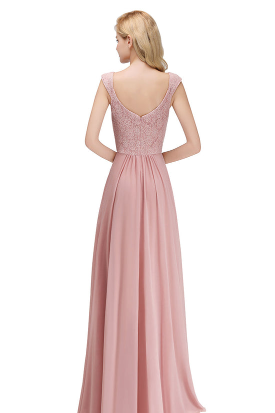 A-line Halter Neck Cutout Sleeveless Long Pleated Lilac Chiffon Bridesmaid Dress