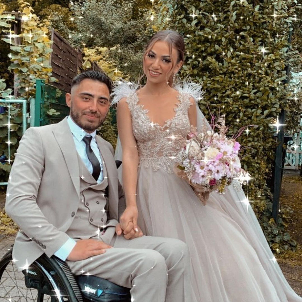 Long A-Line V-Neck Tulle Lace Wedding Dress with Fur Tulle Sweet Cape Long A-Line V-Neck Tulle Lace Wedding Dress with Fur Tulle Sweet Cape
